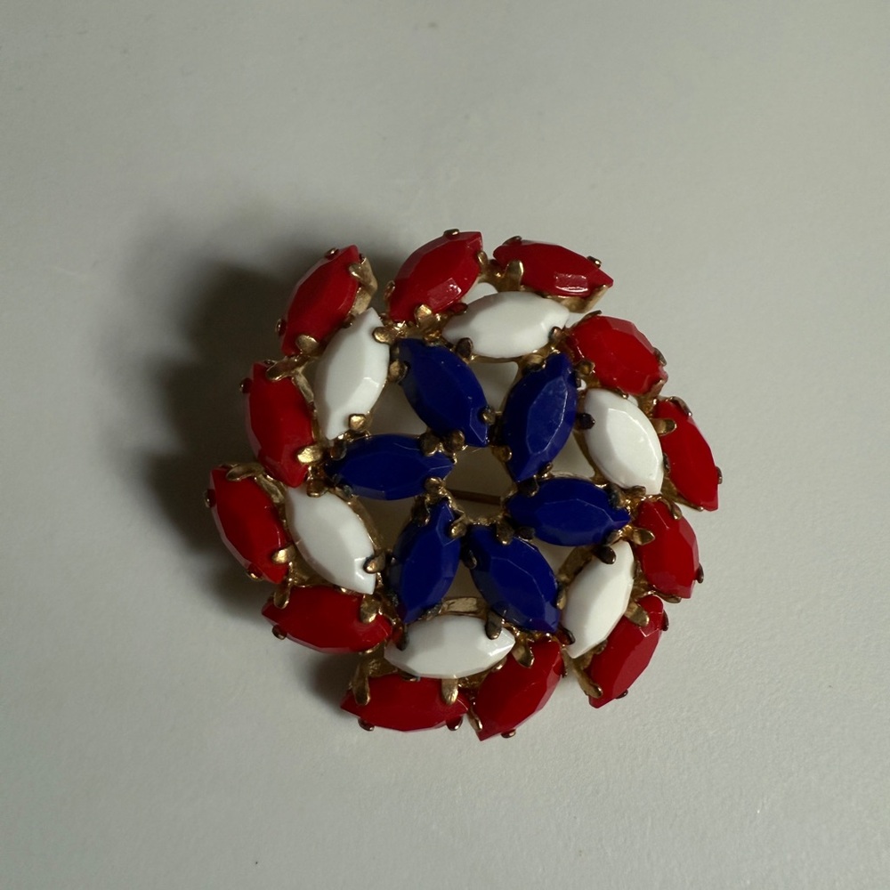 Elegant Red, Blue, and White Brooch